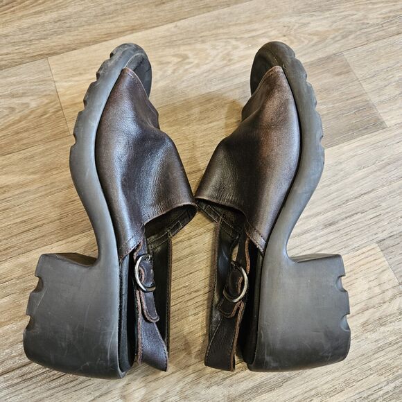 Vtg Westies Open Toe Mules Womens 8.5 Brown Leather Y2K Cottage Boho Brazil - Picture 6 of 10